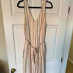American Eagle Striped Belted Jumpsuit – Cream/Multi, Size M Tall
